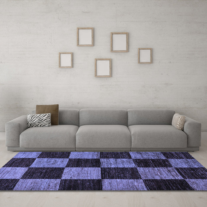 Machine Washable Checkered Blue Modern Rug in a Living Room, wshabs70blu
