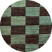 Round Checkered Light Blue Modern Rug, abs70lblu