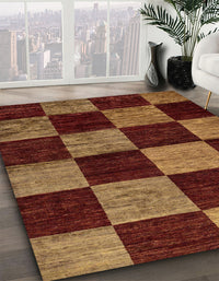 Abstract Chocolate Brown Checkered Rug, abs70