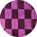 Round Checkered Purple Modern Rug, abs70pur