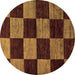 Round Machine Washable Checkered Brown Modern Rug, wshabs70brn