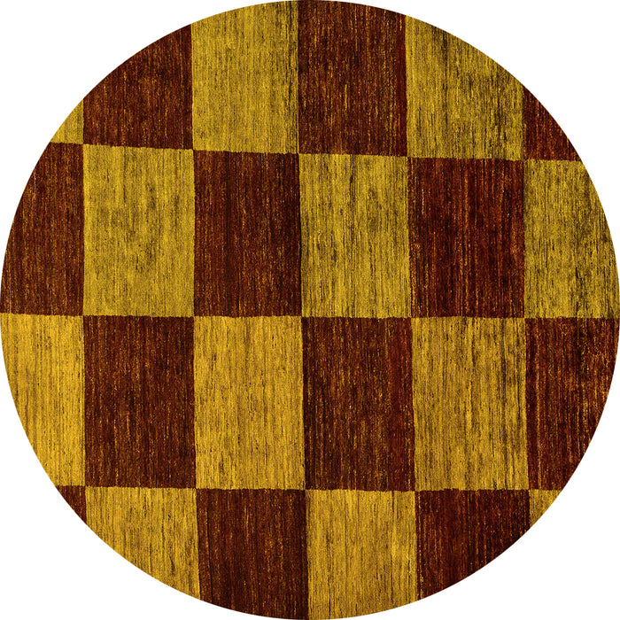 Round Checkered Yellow Modern Rug, abs70yw
