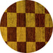 Round Checkered Yellow Modern Rug, abs70yw