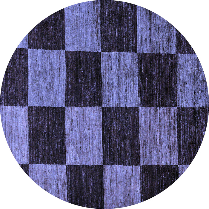 Round Machine Washable Checkered Blue Modern Rug, wshabs70blu