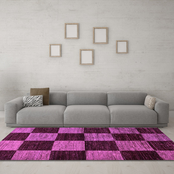 Machine Washable Checkered Purple Modern Area Rugs in a Living Room, wshabs70pur