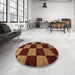 Round Machine Washable Abstract Chocolate Brown Rug in a Office, wshabs70