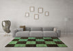 Machine Washable Checkered Turquoise Modern Area Rugs in a Living Room,, wshabs70turq