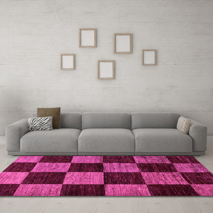 Machine Washable Checkered Pink Modern Rug in a Living Room, wshabs70pnk