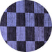 Round Checkered Blue Modern Rug, abs70blu