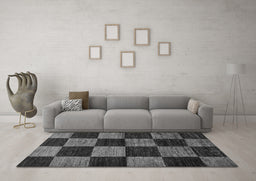 Machine Washable Checkered Gray Modern Rug in a Living Room,, wshabs70gry