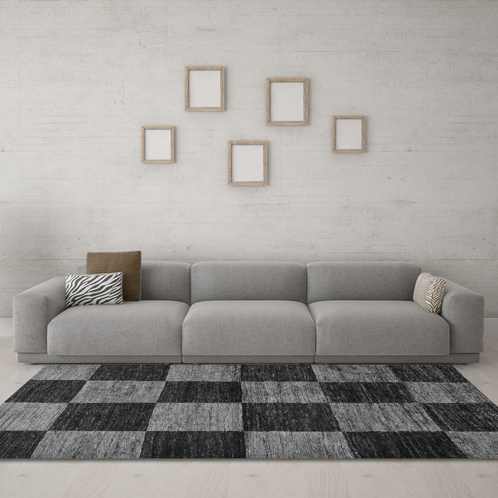 Machine Washable Checkered Gray Modern Rug in a Living Room,, wshabs70gry