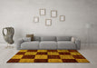 Machine Washable Checkered Yellow Modern Rug in a Living Room, wshabs70yw