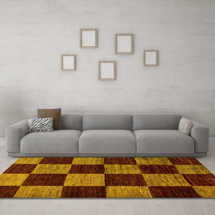Machine Washable Checkered Yellow Modern Rug in a Living Room, wshabs70yw
