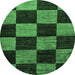 Round Machine Washable Checkered Emerald Green Modern Area Rugs, wshabs70emgrn