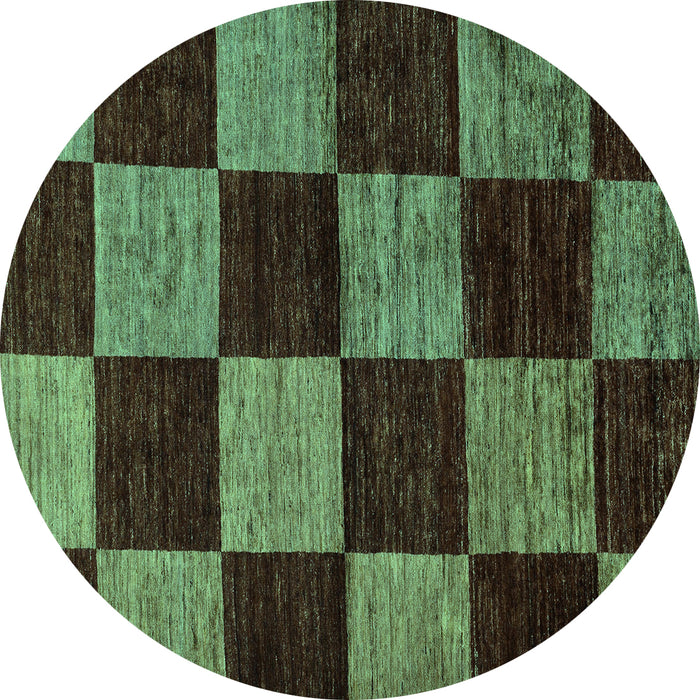 Round Checkered Turquoise Modern Rug, abs70turq