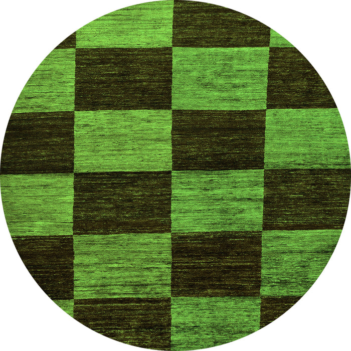 Round Machine Washable Checkered Green Modern Area Rugs, wshabs70grn