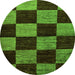 Round Machine Washable Checkered Green Modern Area Rugs, wshabs70grn