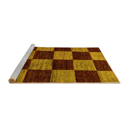 Sideview of Machine Washable Checkered Yellow Modern Rug, wshabs70yw