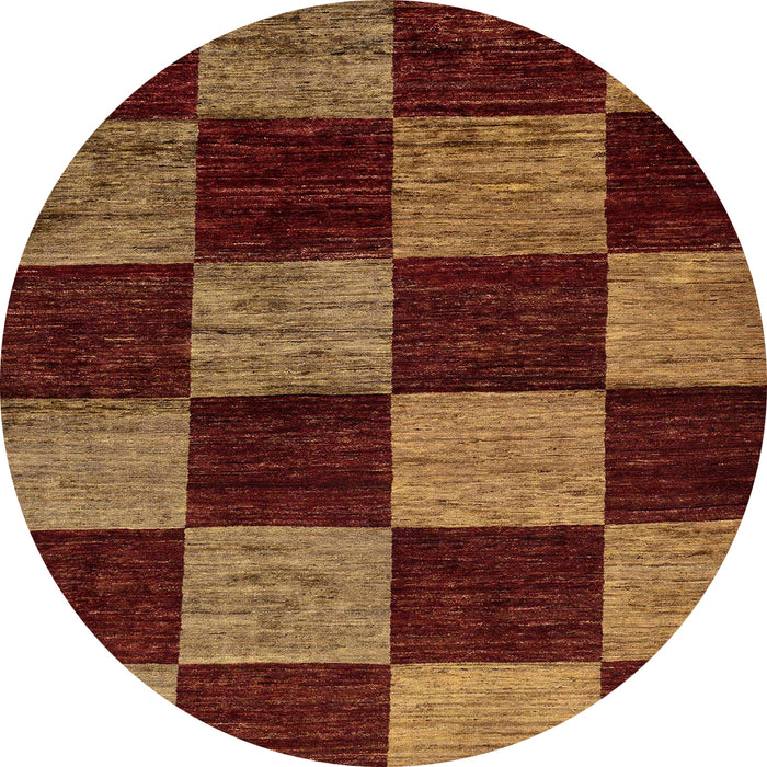 Round Abstract Chocolate Brown Checkered Rug, abs70