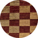 Round Abstract Chocolate Brown Checkered Rug, abs70