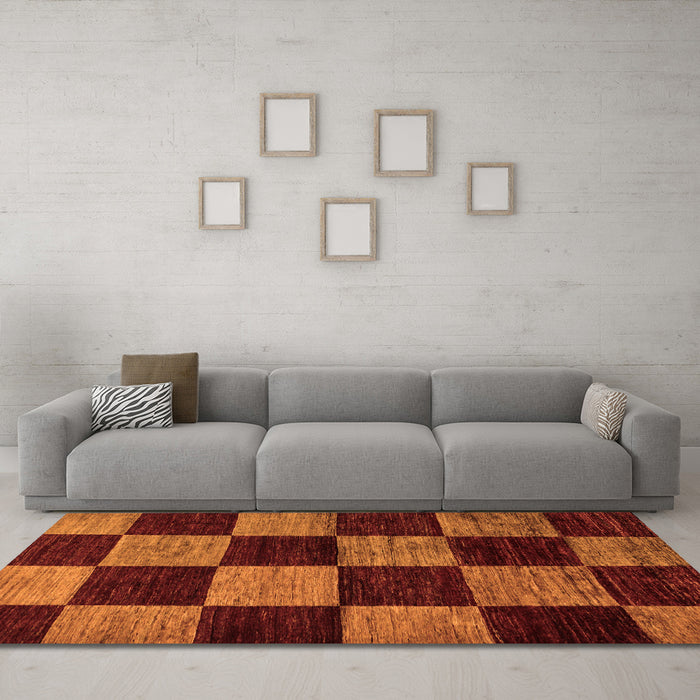 Machine Washable Checkered Orange Modern Area Rugs in a Living Room, wshabs70org