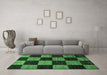 Machine Washable Checkered Emerald Green Modern Area Rugs in a Living Room,, wshabs70emgrn