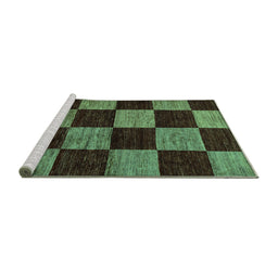 Sideview of Machine Washable Checkered Turquoise Modern Area Rugs, wshabs70turq