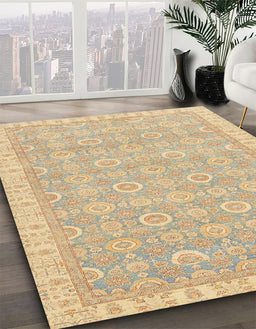 Abstract Brown Gold Modern Rug in Family Room, abs710