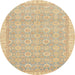 Round Machine Washable Abstract Brown Gold Rug, wshabs710