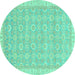 Round Machine Washable Abstract Turquoise Modern Area Rugs, wshabs710turq