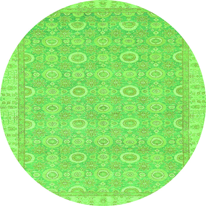 Round Machine Washable Abstract Green Modern Area Rugs, wshabs710grn