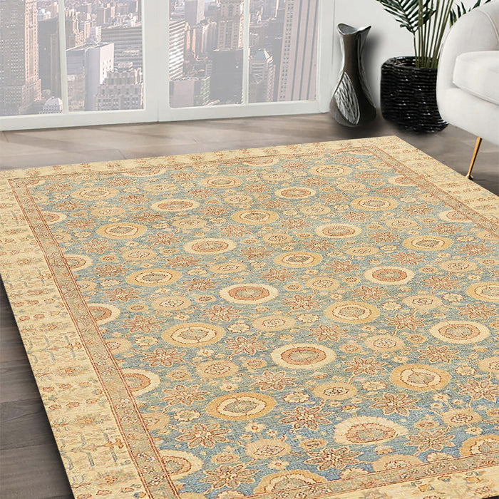 Abstract Brown Gold Modern Rug in Family Room, abs710