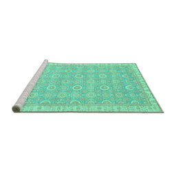 Sideview of Machine Washable Abstract Turquoise Modern Area Rugs, wshabs710turq