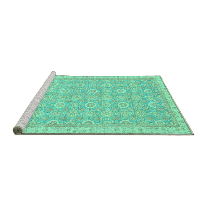 Sideview of Machine Washable Abstract Turquoise Modern Area Rugs, wshabs710turq