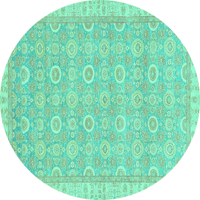 Round Abstract Turquoise Modern Rug, abs710turq