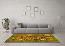 Machine Washable Abstract Yellow Modern Rug in a Living Room, wshabs711yw