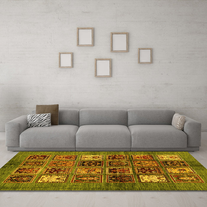 Machine Washable Abstract Yellow Modern Rug in a Living Room, wshabs711yw
