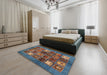 Abstract Gunmetal Gray Modern Rug in a Bedroom, abs711