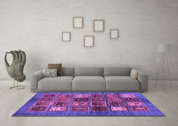 Machine Washable Abstract Purple Modern Area Rugs in a Living Room, wshabs711pur