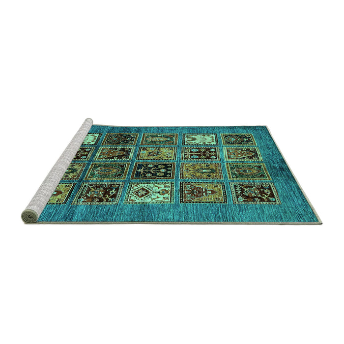 Sideview of Machine Washable Abstract Turquoise Modern Area Rugs, wshabs711turq