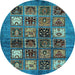 Round Abstract Light Blue Modern Rug, abs711lblu