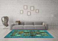 Machine Washable Abstract Turquoise Modern Rug, wshabs711turq