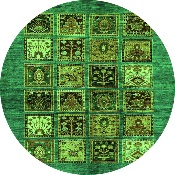 Round Machine Washable Abstract Green Modern Area Rugs, wshabs711grn