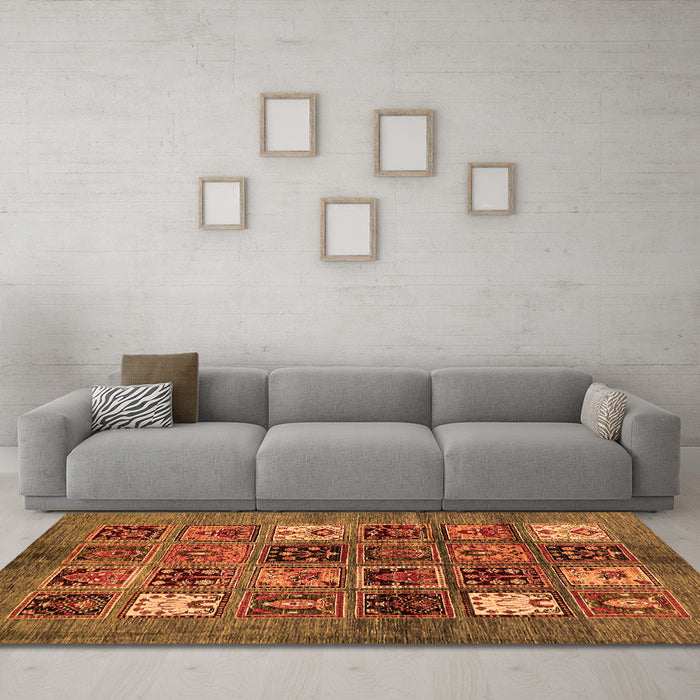 Machine Washable Abstract Orange Modern Area Rugs in a Living Room, wshabs711org