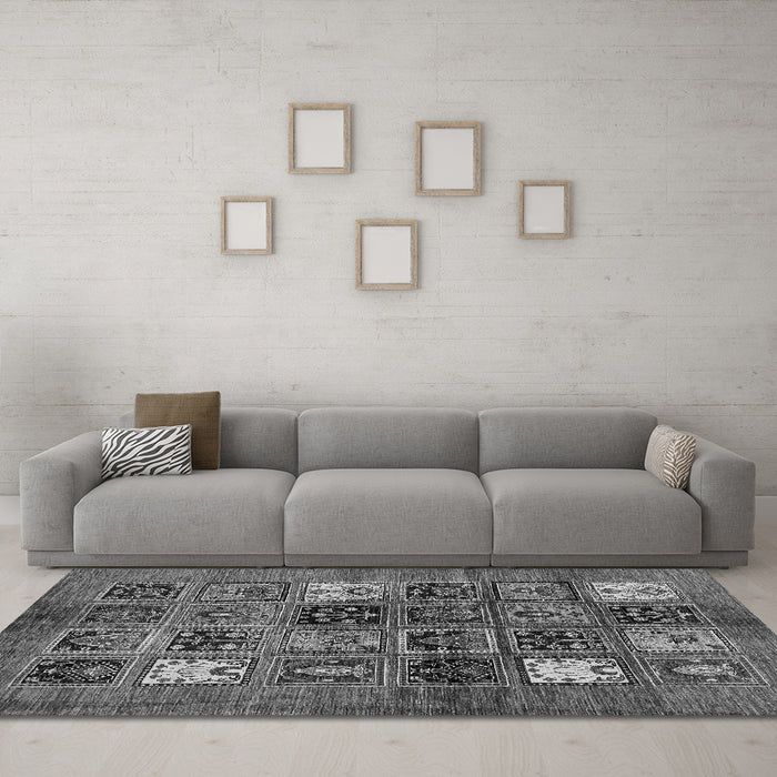 Machine Washable Abstract Gray Modern Rug in a Living Room,, wshabs711gry