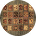 Round Abstract Brown Modern Rug, abs711brn