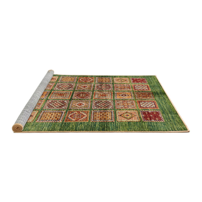 Sideview of Machine Washable Abstract Brass Green Rug, wshabs712
