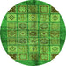 Round Machine Washable Abstract Green Modern Area Rugs, wshabs712grn