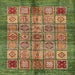 Square Machine Washable Abstract Brass Green Rug, wshabs712