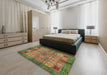 Abstract Copper Green Modern Rug in a Bedroom, abs712